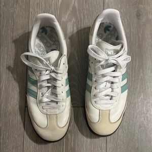 Adidas White and Light Blue Striped Sneakers